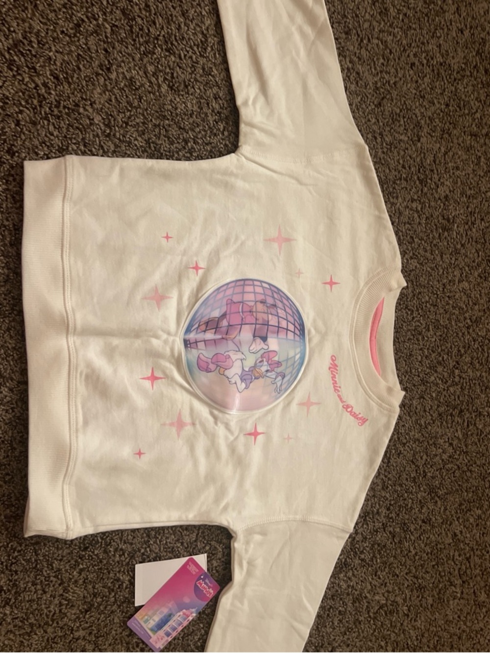Disney Girls White Sweatshirt with Pink Pastel Disco Globe